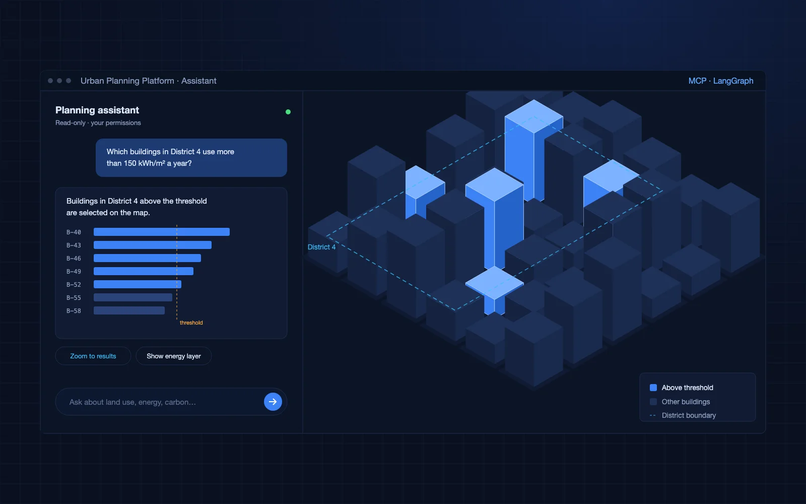 AI Assistant for a 3D Urban Planning Platform screenshot