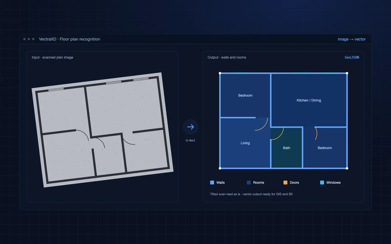 VectraXD™ Floor Plan Recognition: Images to Walls and Rooms screenshot