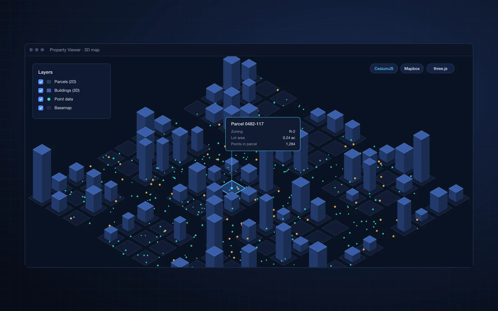 Property and 3D Data Rendering screenshot